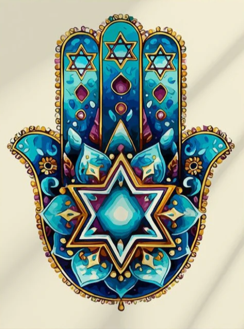 צביעה לפי מספרים – חמסה בכחול