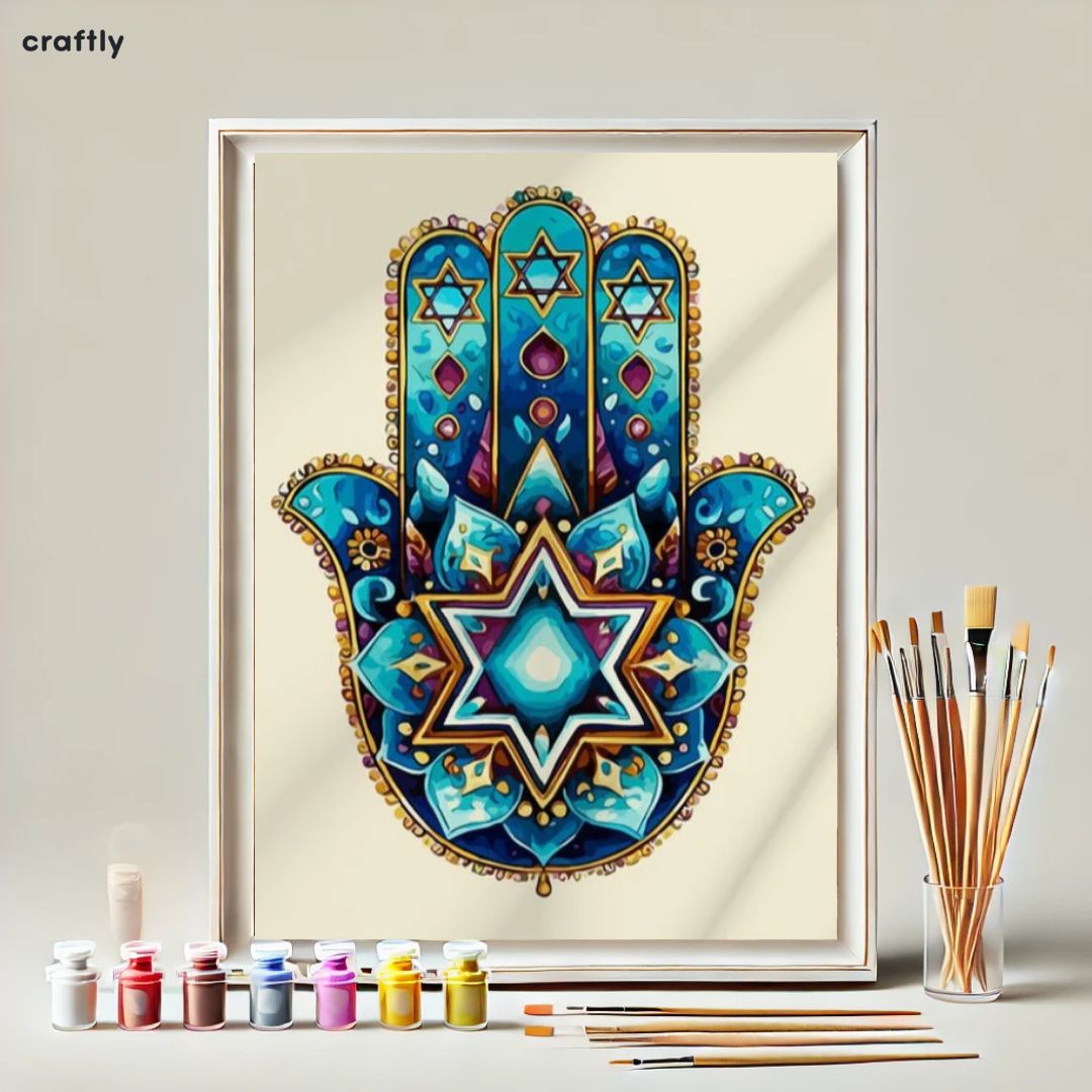 צביעה לפי מספרים – חמסה בכחול