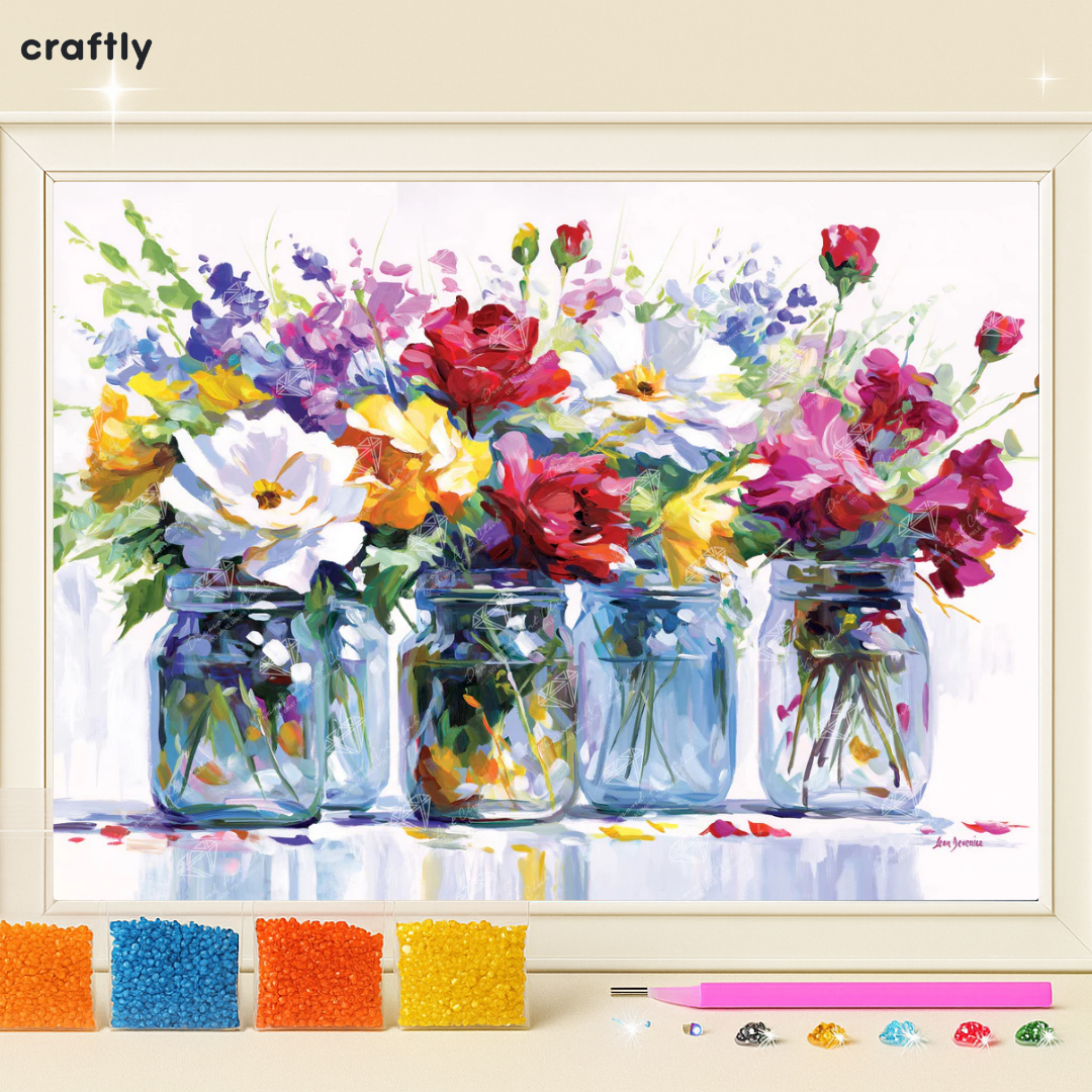 ציור יהלומים - פרחים בצנצנות