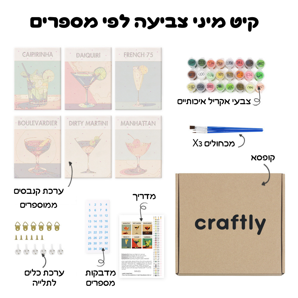 קיט מיני – מארז 6 ציורי קוקטיילים אלגנטיים