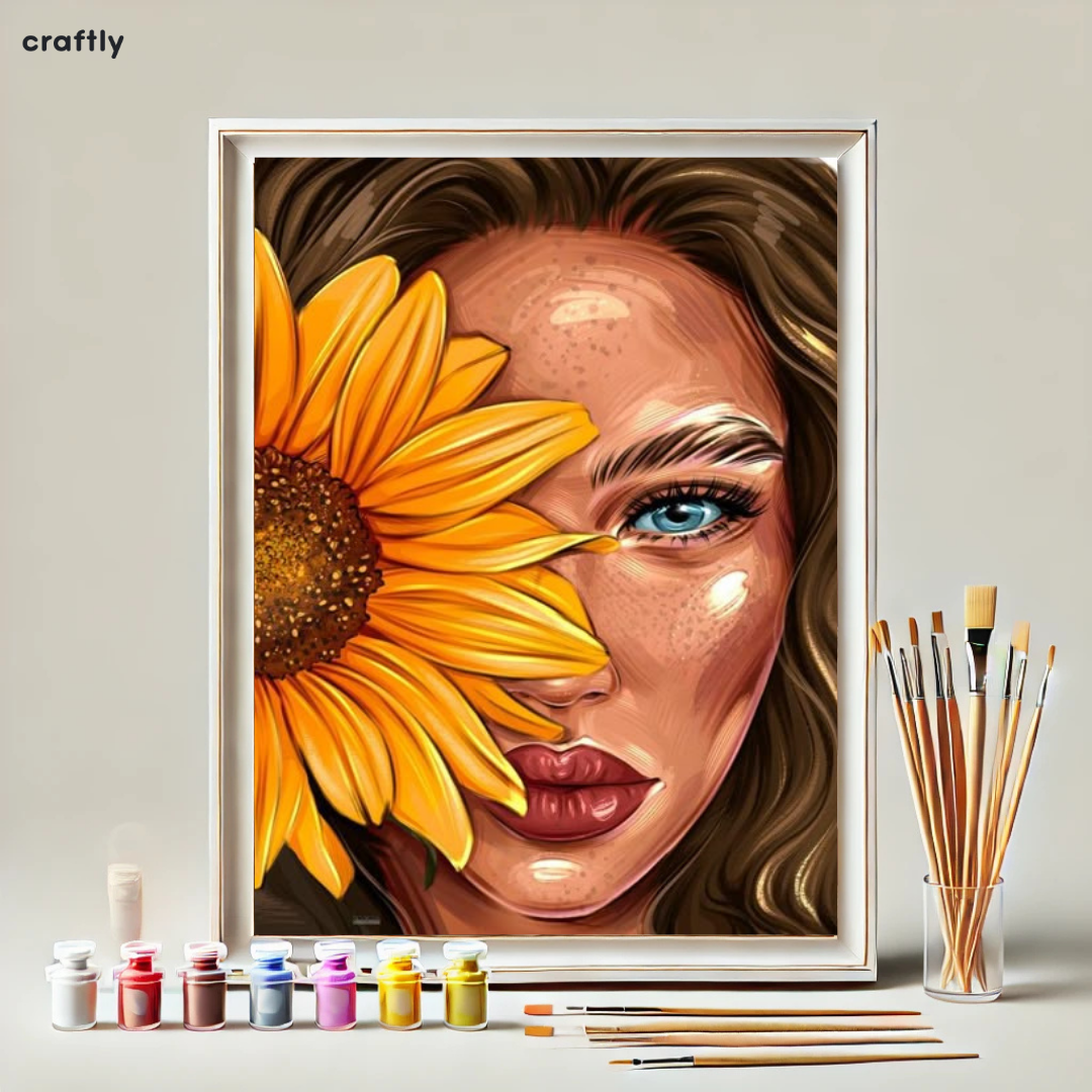 צביעה לפי מספרים - דיוקן אישה עם חמנייה