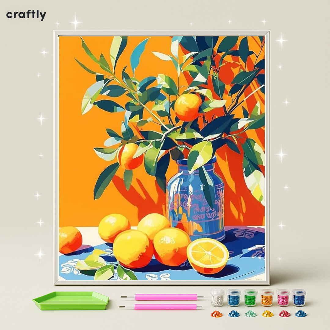 ציור יהלומים - תפוזים באגרטל