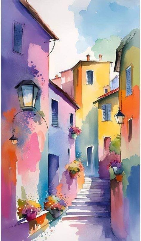 צביעה לפי מספרים - ציור עיירה צבעונית באווירה קסומה