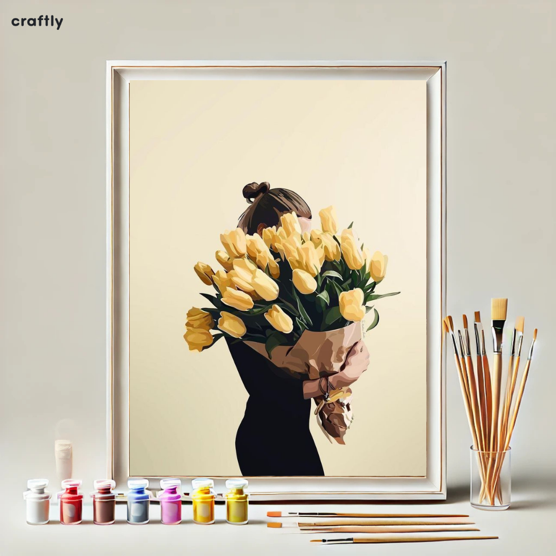 צביעה לפי מספרים - ציור זר פרחים צהוב מרהיב