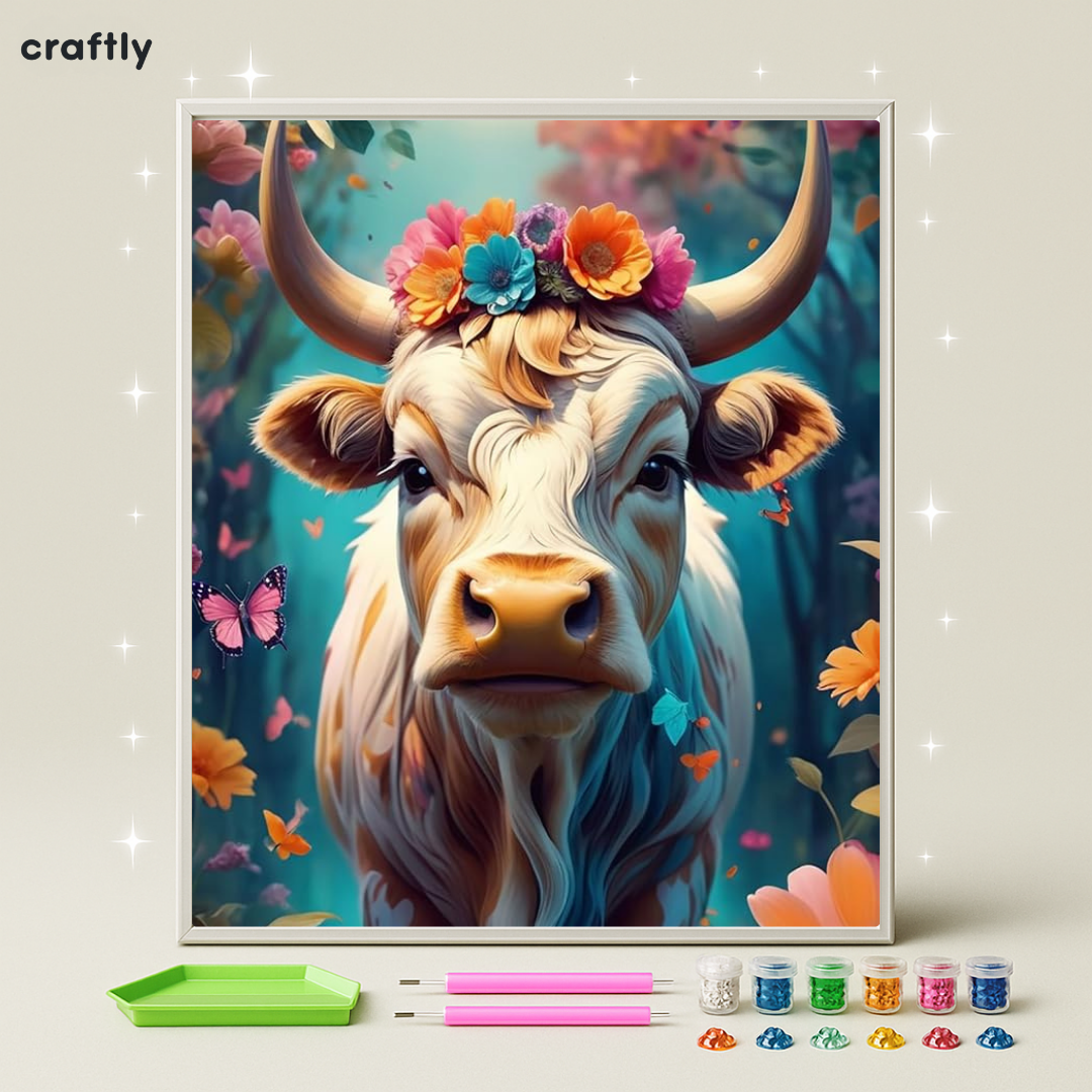 ציור יהלומים - פרה פרחונית