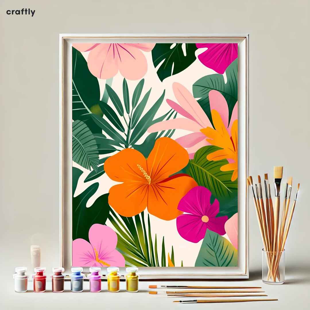 צביעה לפי מספרים - ציור פרחים טרופיים