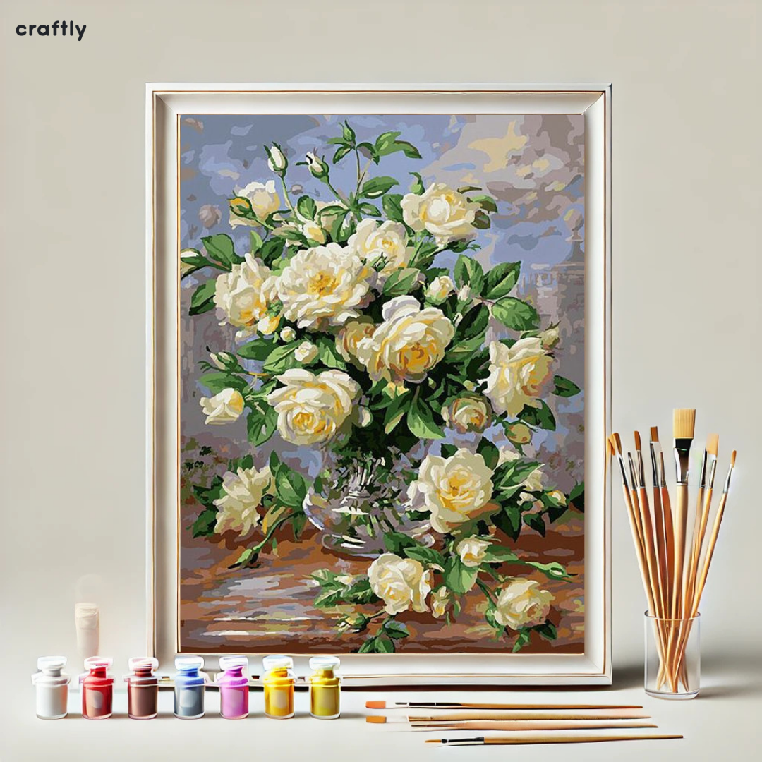 צביעה לפי מספרים - זר ורדים לבנים