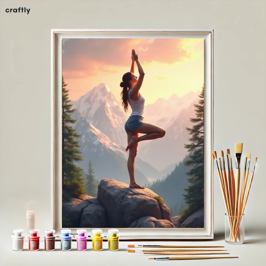 צביעה לפי מספרים – ציור יוגה מול פסגות ההרים