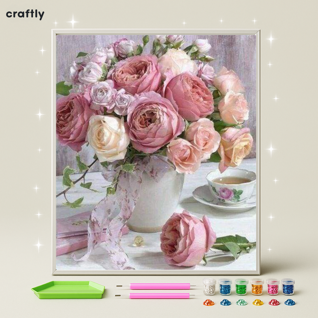 ציור יהלומים - זר ורדים מפואר בפסטל