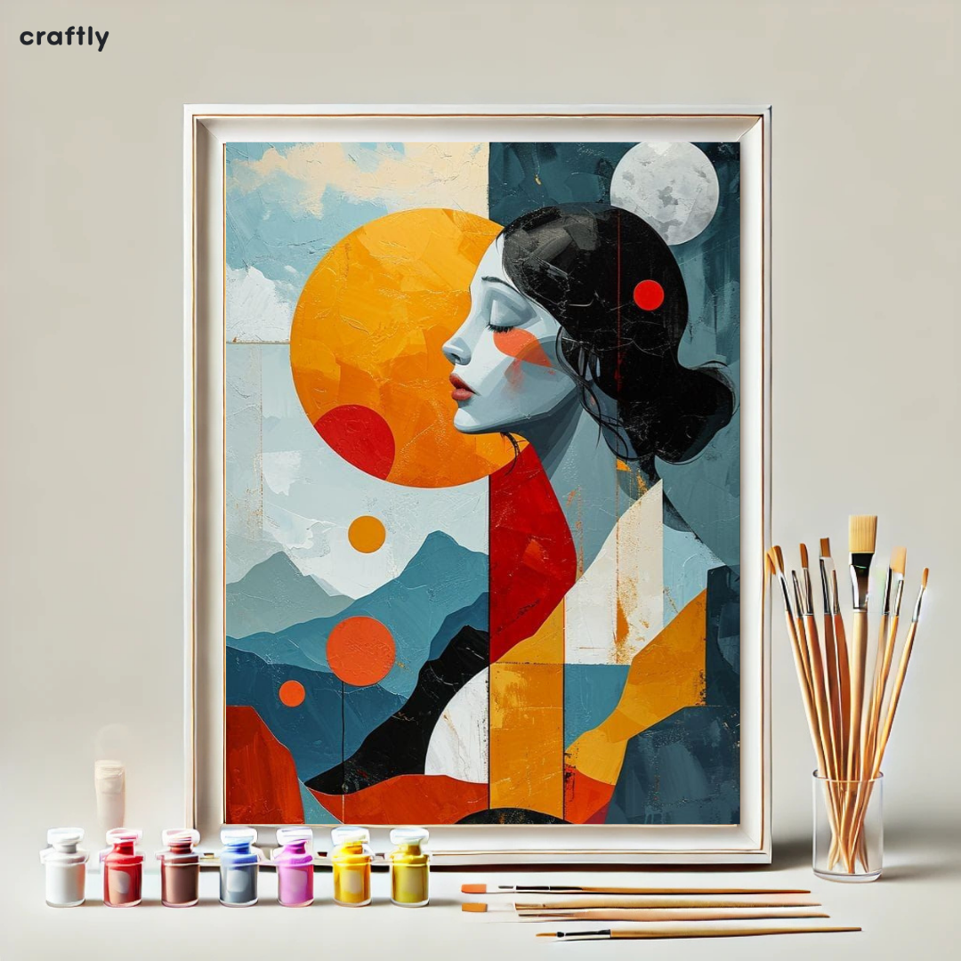 צביעה לפי מספרים - ציור אישה עם שמש וירח