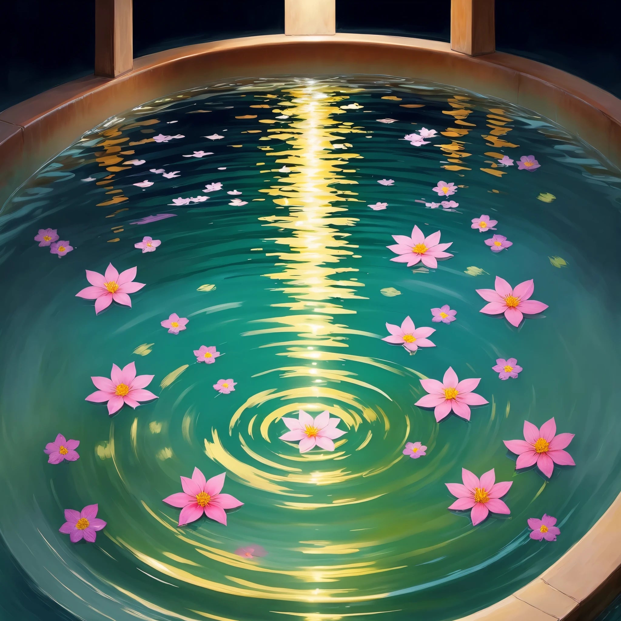 צביעה לפי מספרים - ציור מים רגועים עם פרחים