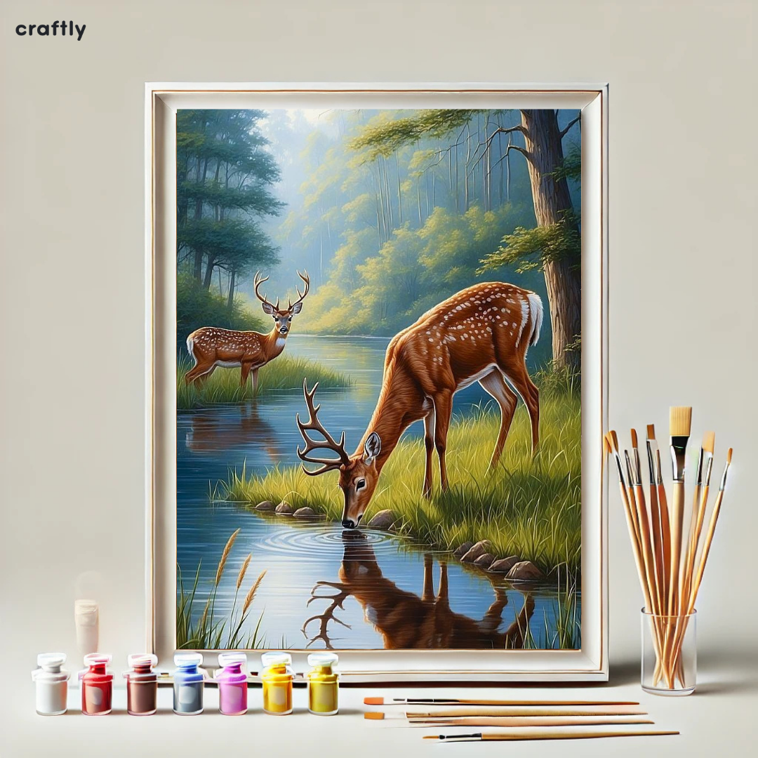 צביעה לפי מספרים – שני איילים בשלווה של יער