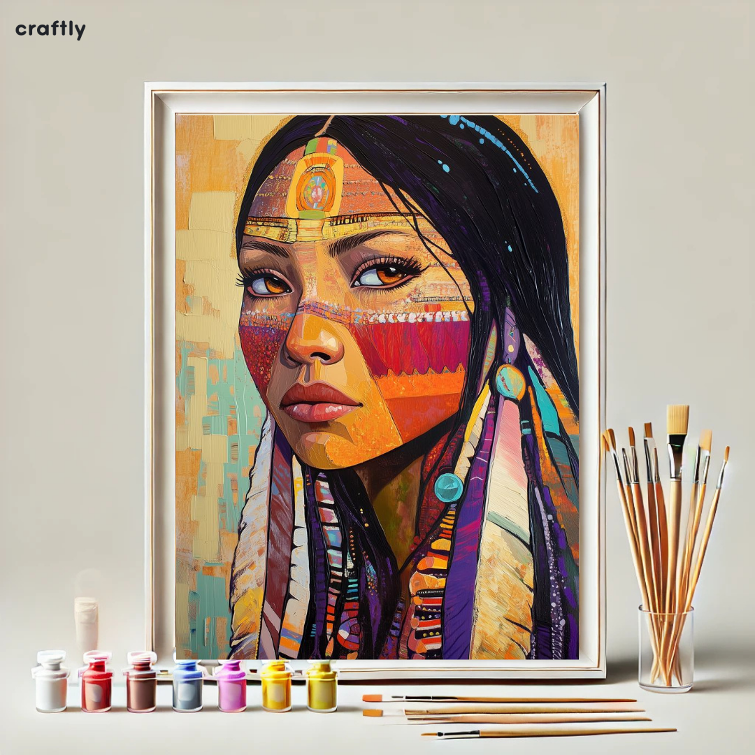 צביעה לפי מספרים - ציור אינדיאנית צבעונית