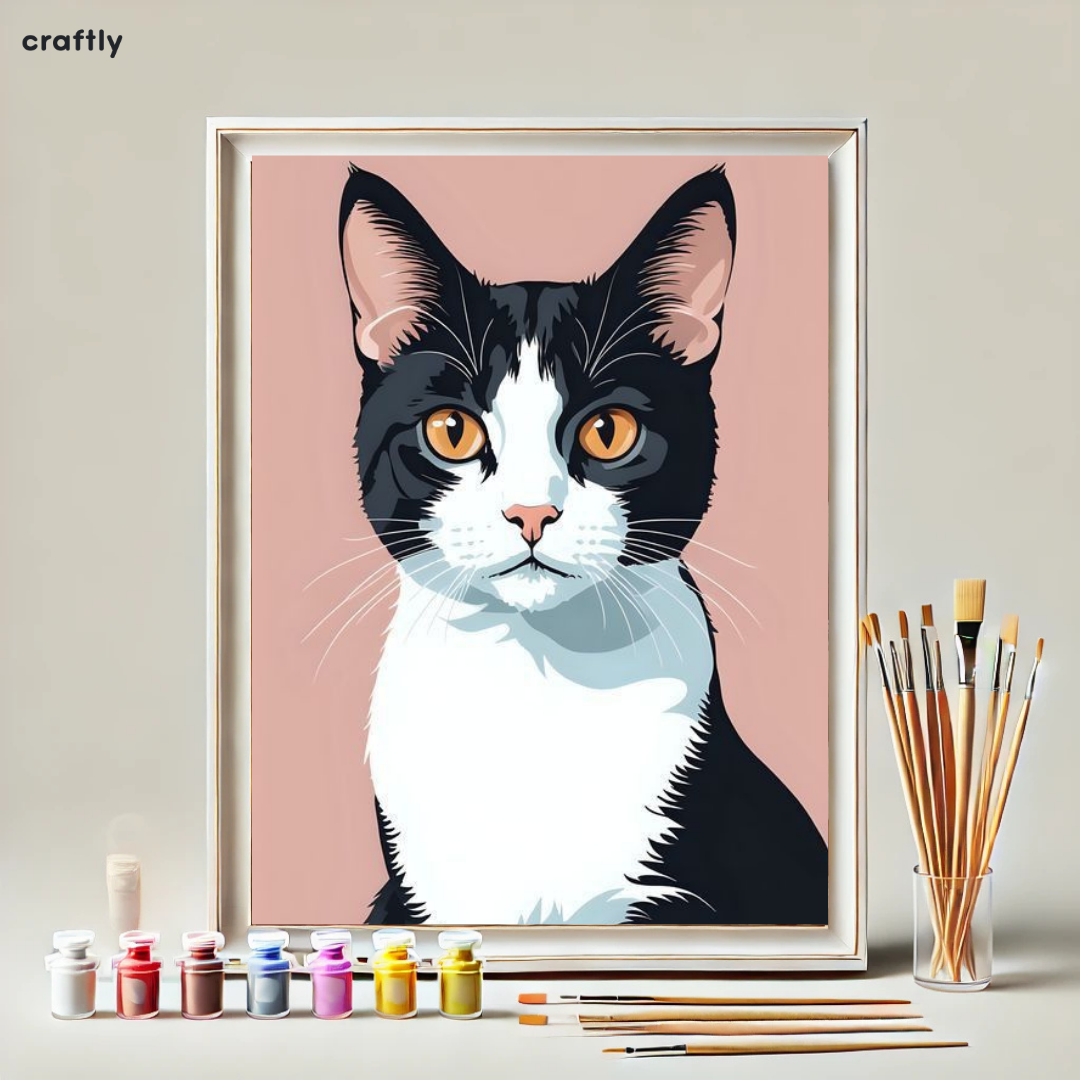צביעה לפי מספרים – ציור חתול עם עיניים חודרות
