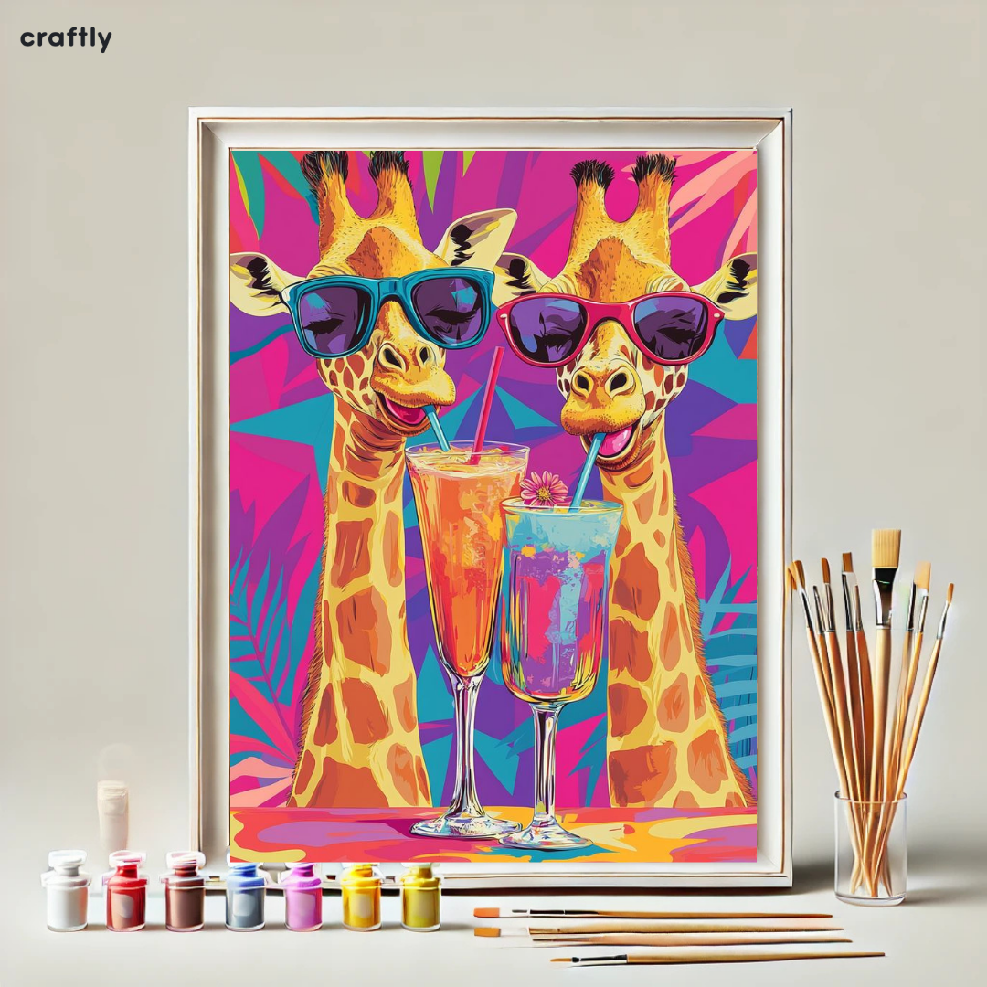 צביעה לפי מספרים - ציור ג'ירפות בקוקטייל