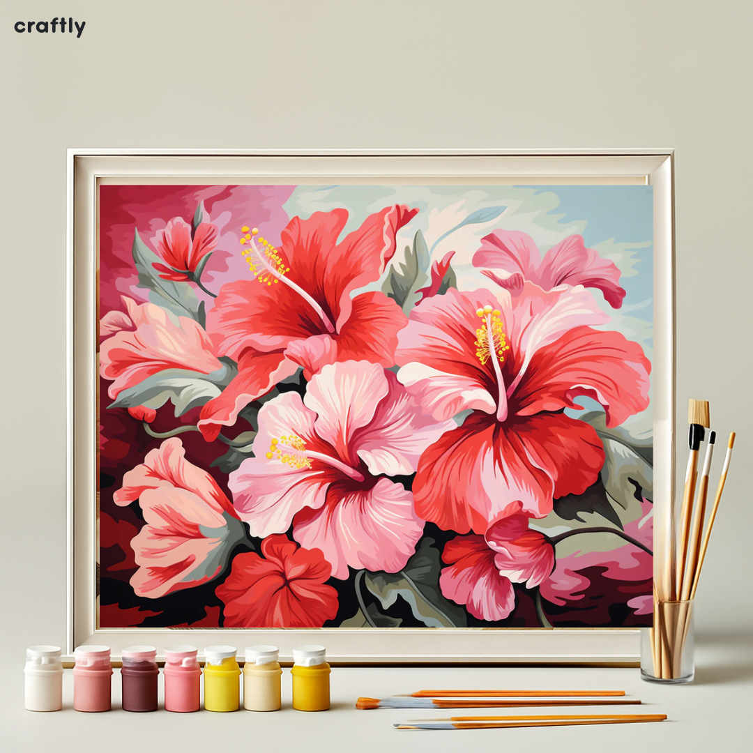 צביעה לפי מספרים - ציור פרחים ורודים