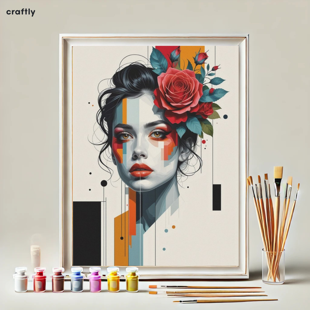 צביעה לפי מספרים - ציור פורטרט גיאומטרי עם שושנה