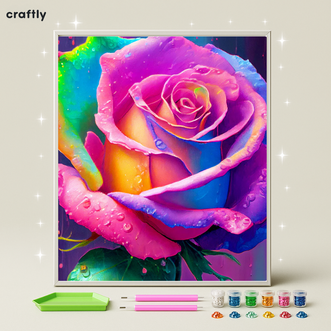 ציור יהלומים - ורד צבעוני