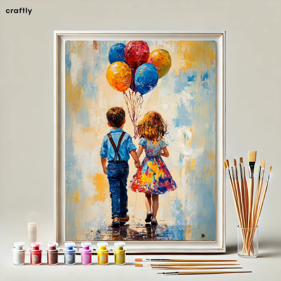 צביעה לפי מספרים – ילדים עם בלונים