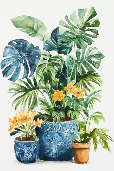 צביעה לפי מספרים - ציור עציצים טרופיים