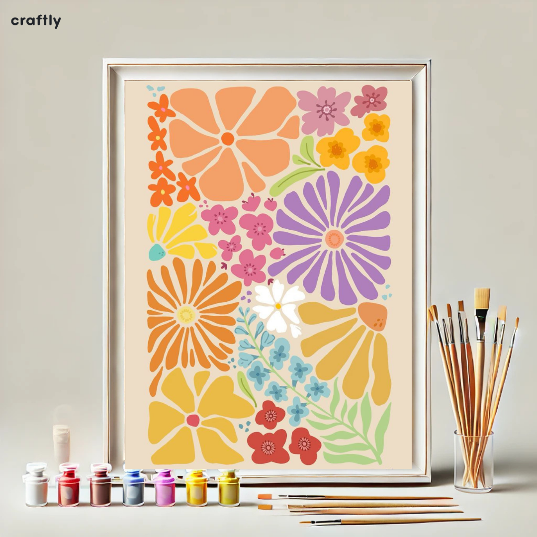 צביעה לפי מספרים - ציור פרחים צבעוניים