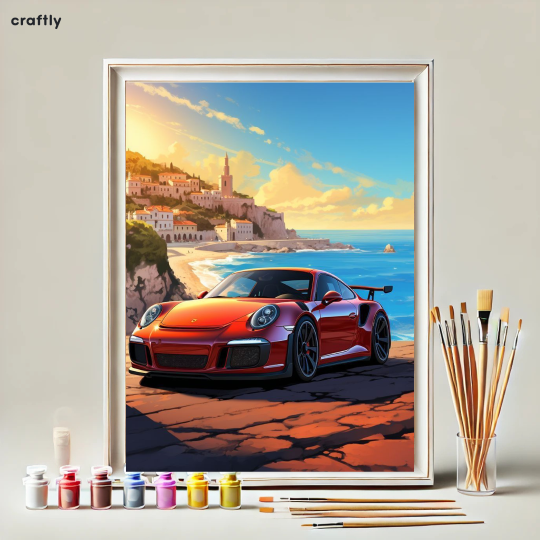 צביעה לפי מספרים - ציור פורשה על הים