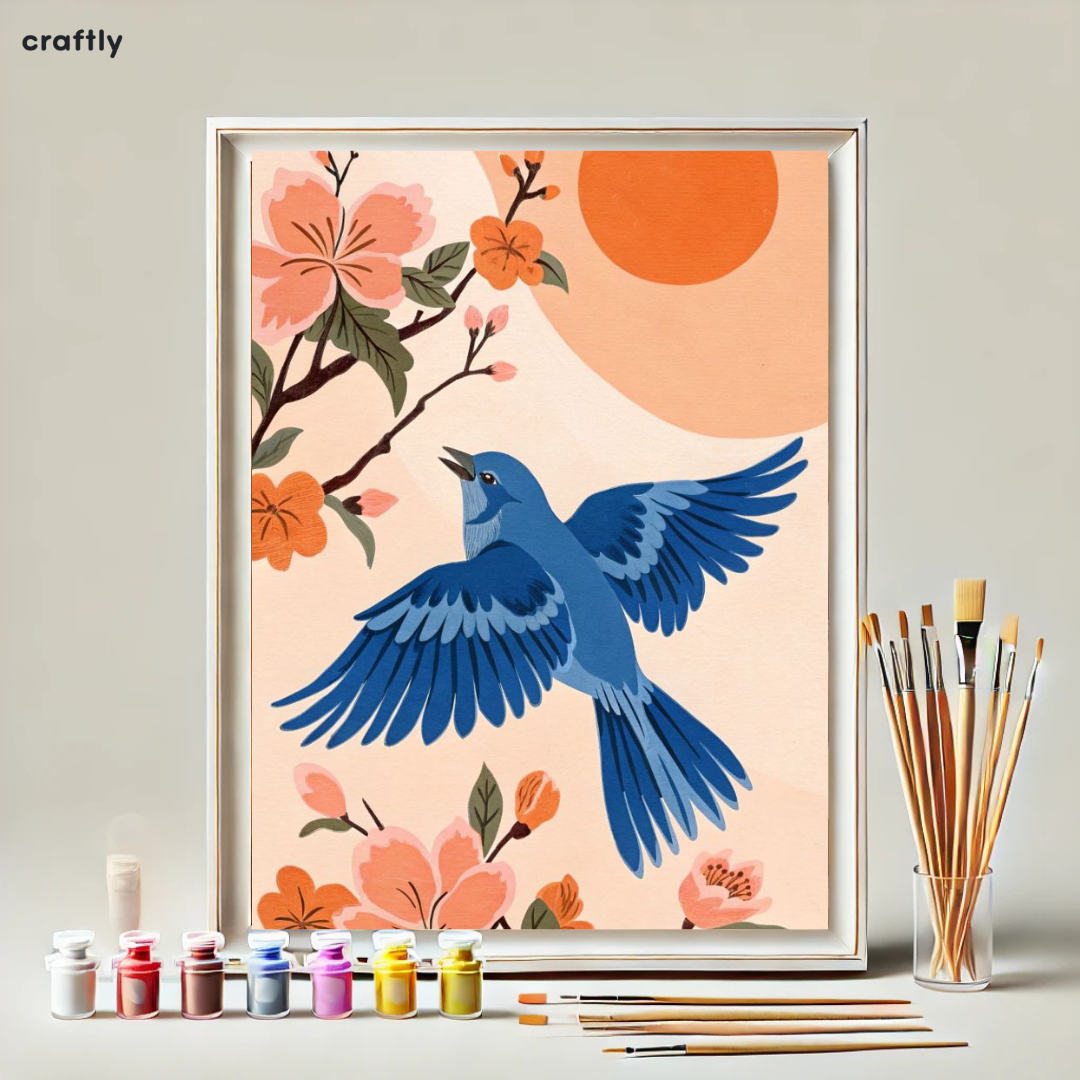 צביעה לפי מספרים - ציור ציפור בפריחה