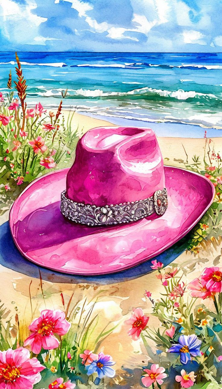 צביעה לפי מספרים - ציור כובע בוקרים ורוד על חוף הים