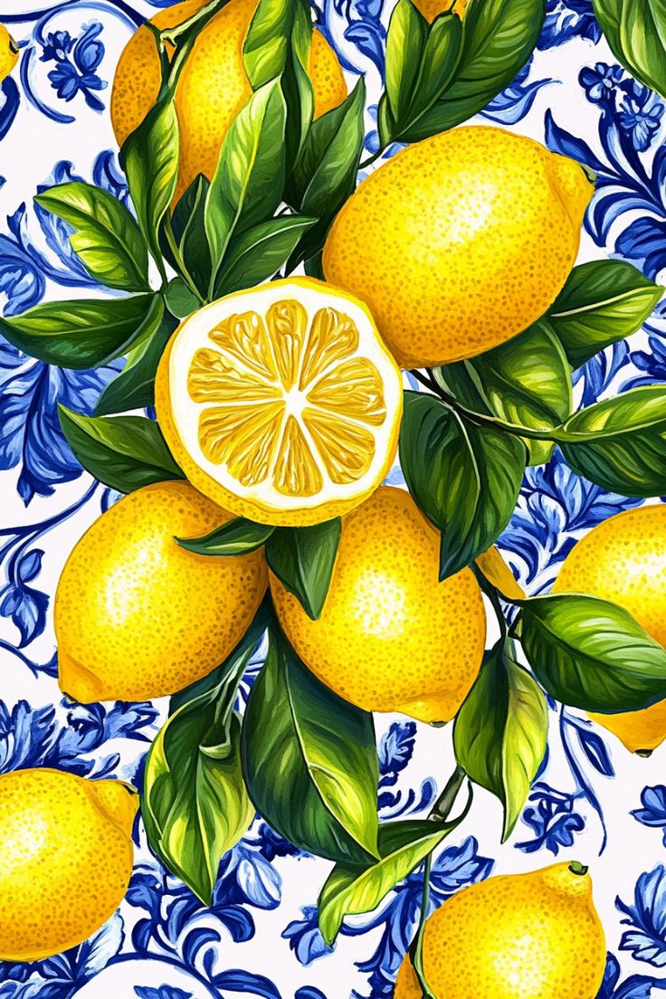 צביעה לפי מספרים - ציור לימונים על רקע כחול