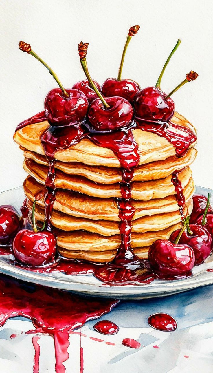 צביעה לפי מספרים – מגדל פנקייקים עם דובדבנים וסירופ מתוק