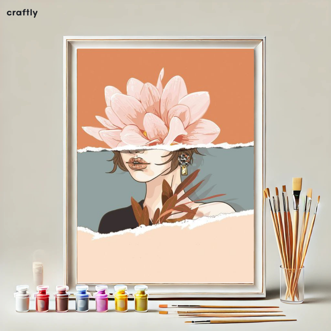 צביעה לפי מספרים - ציור אישה עם פרח