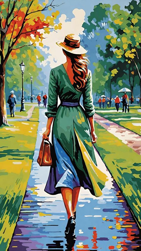 צביעה לפי מספרים - ציור אישה מטיילת בפארק