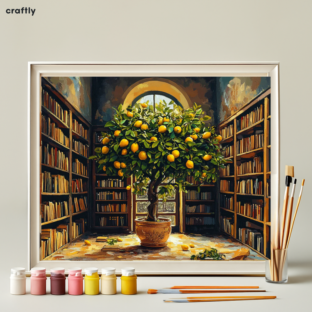 צביעה לפי מספרים - ציור עץ לימון פורח