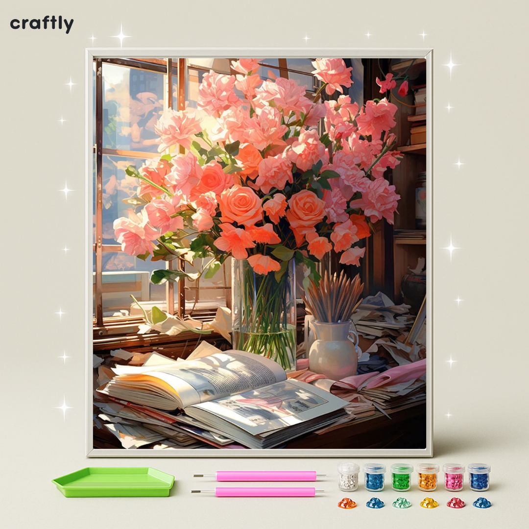 ציור יהלומים - ורדים בחדר היצירה