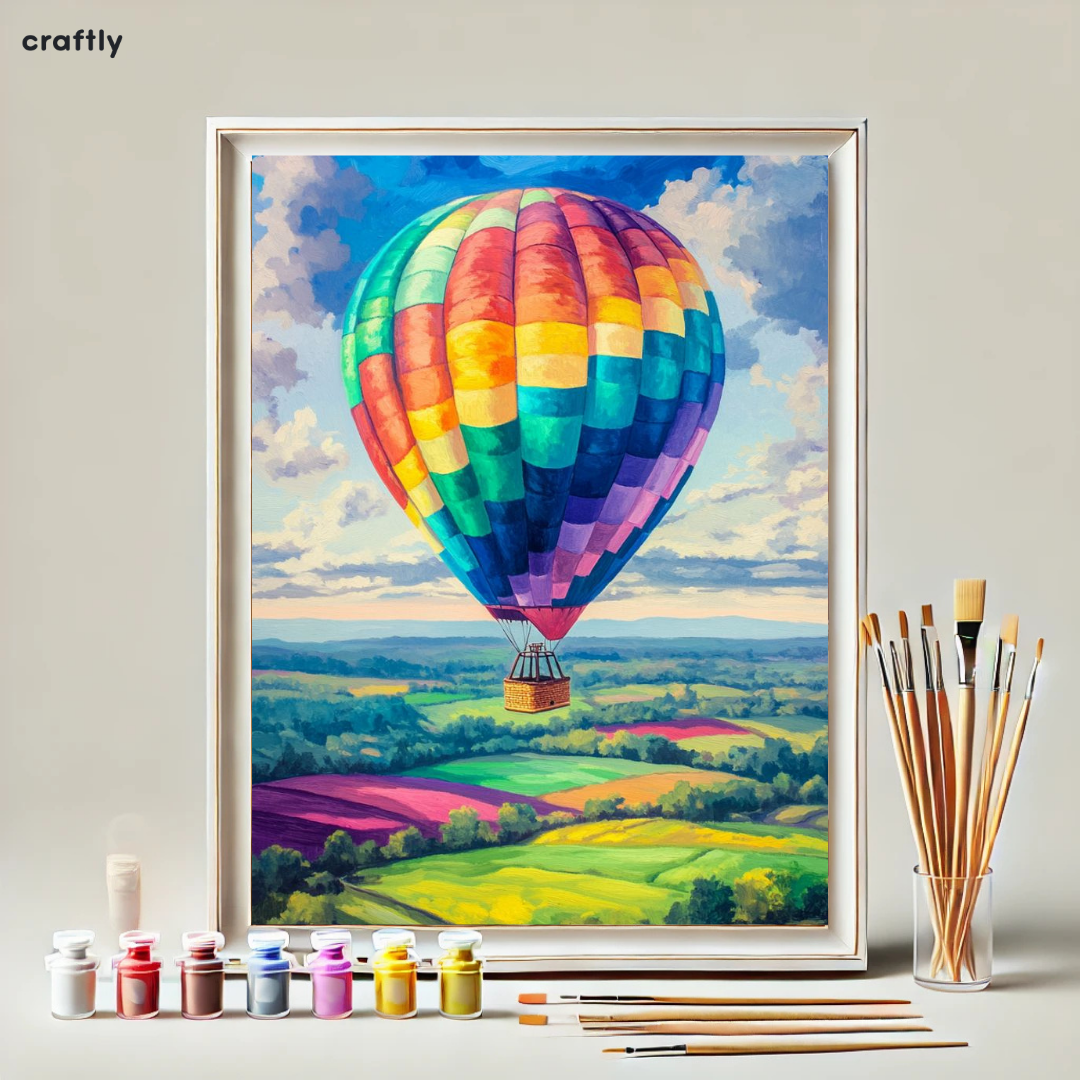 צביעה לפי מספרים – כדור פורח מעל שדות