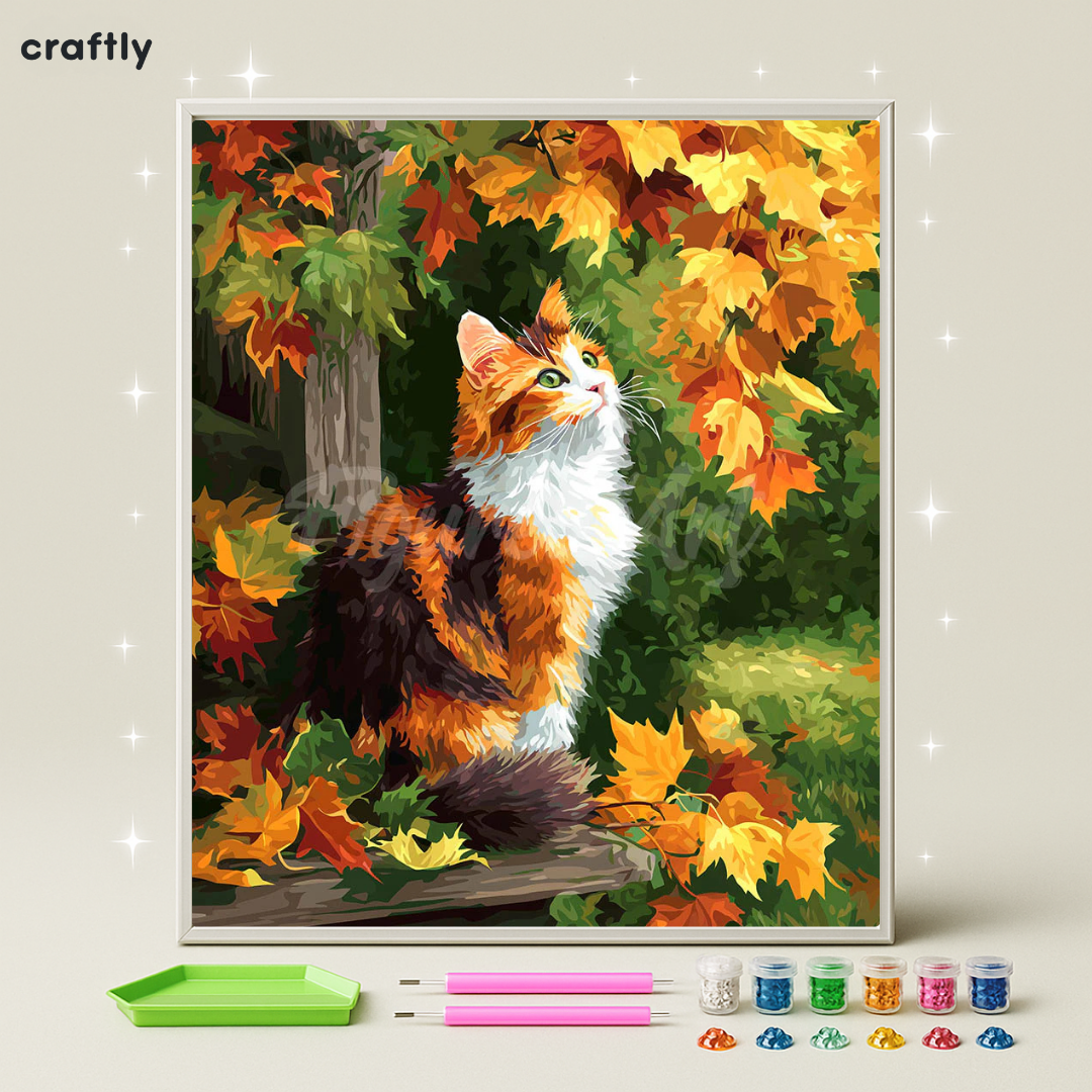 ציור יהלומים - חתול בשלכת