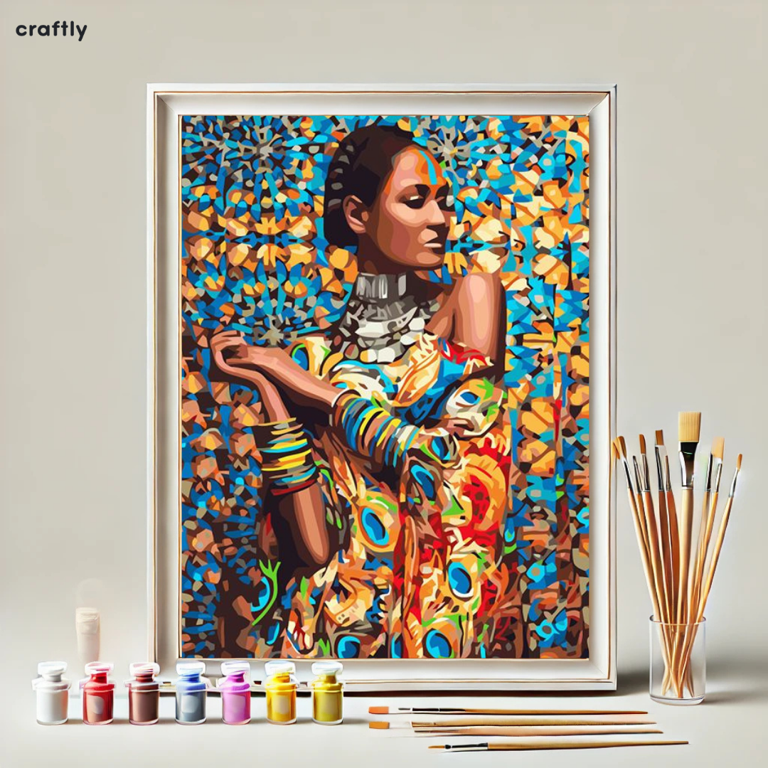 צביעה לפי מספרים - אישה אפריקאית בצבעים מרהיבים