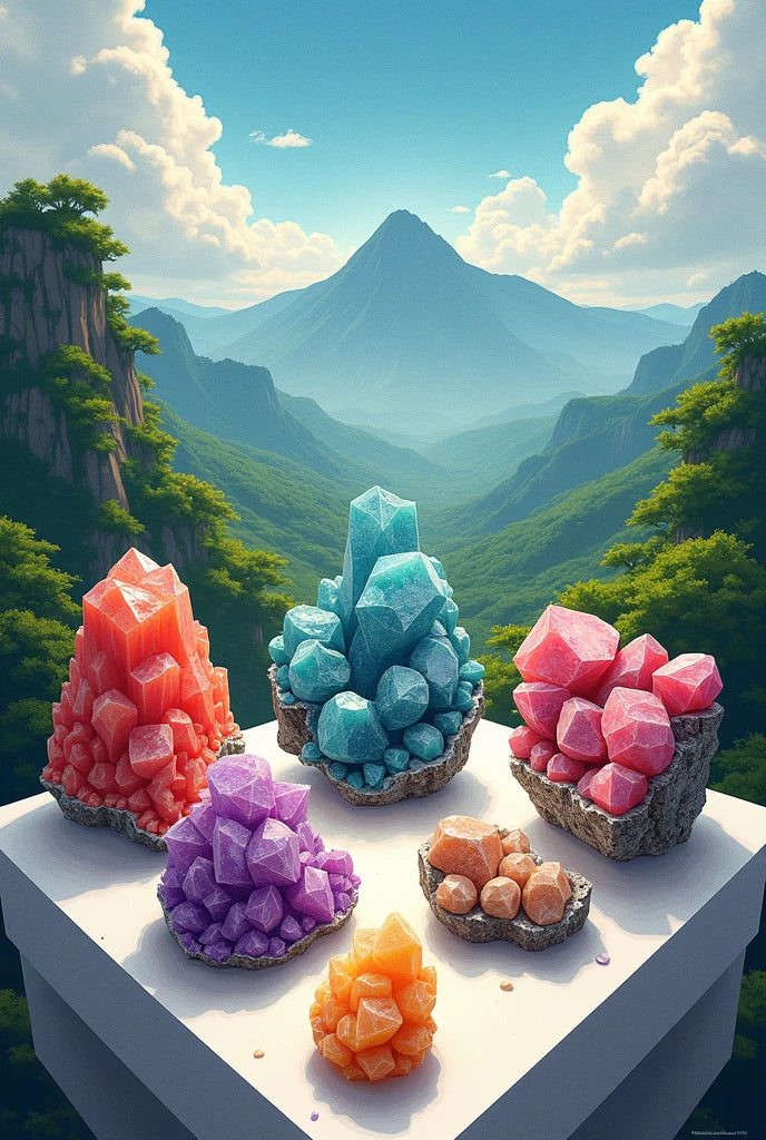צביעה לפי מספרים – ציור קריסטלים על רקע הרים