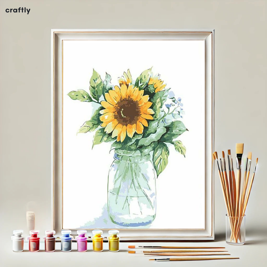 צביעה לפי מספרים - חמנייה קסומה בצנצנת זכוכית