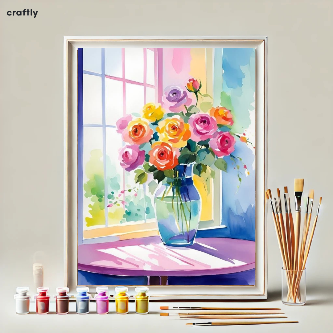 צביעה לפי מספרים - זר פרחים בחלון