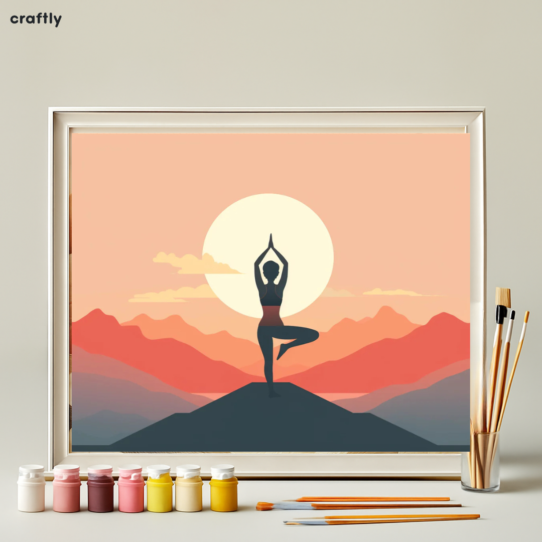 צביעה לפי מספרים - ציור יוגה מול שקיעה