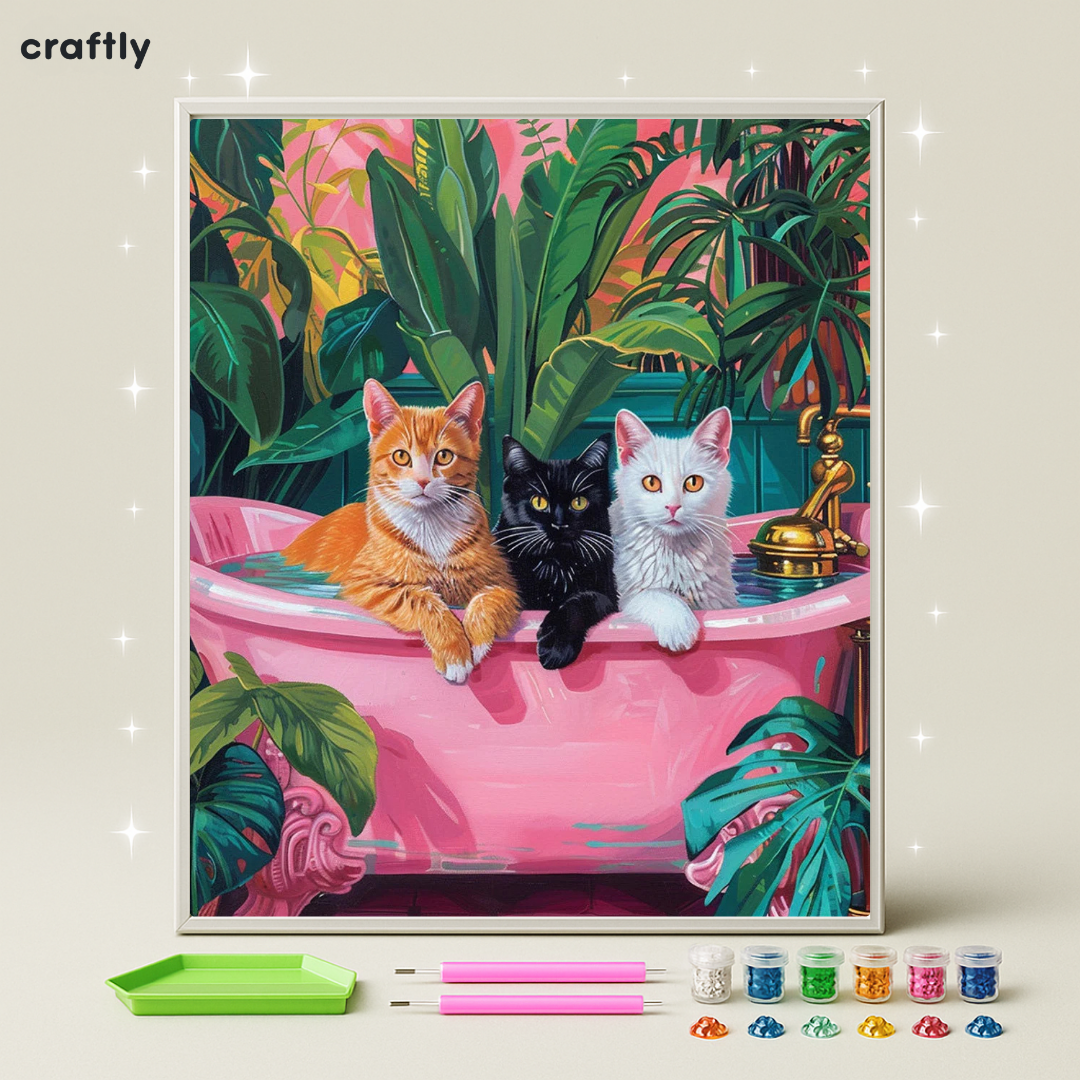 ציור יהלומים - חתולים באמבטיה