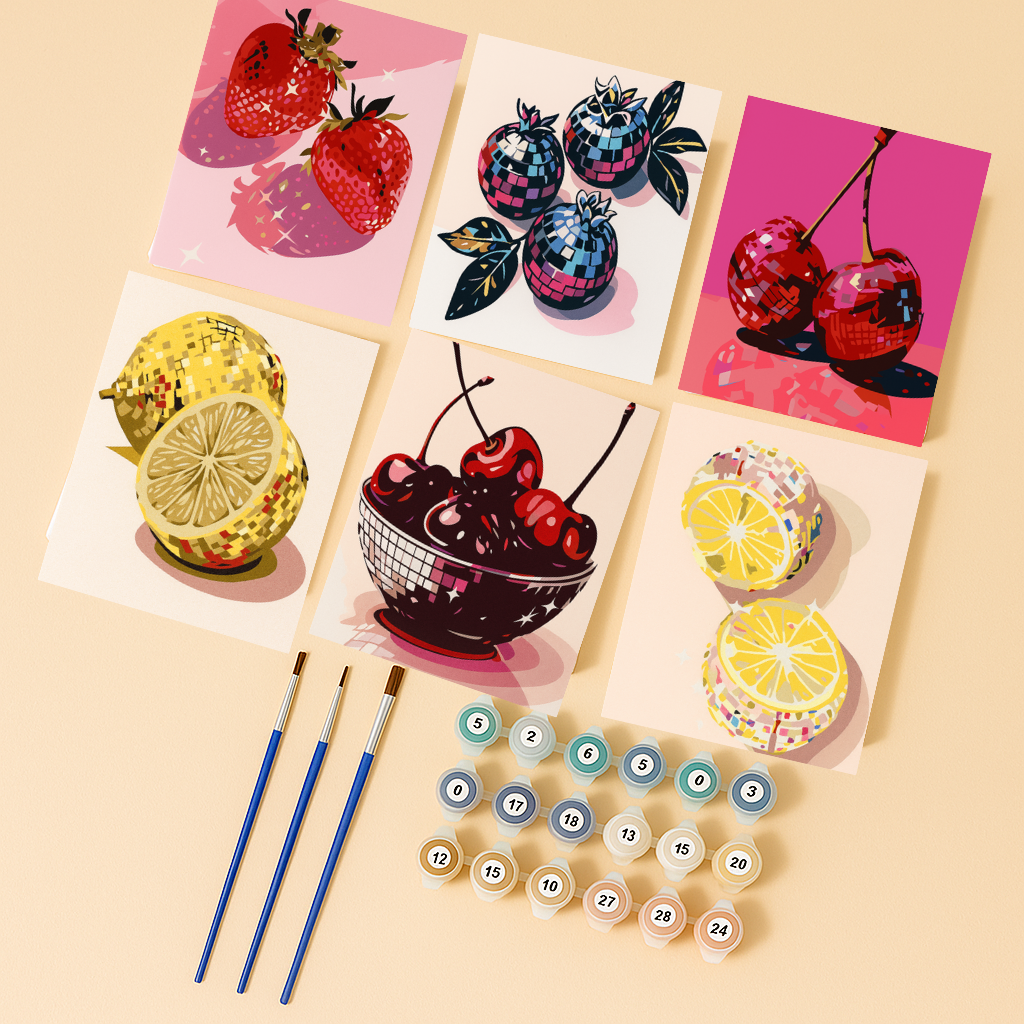 קיט מיני – מארז 6 ציורים פירות דיסקו צבעוניים