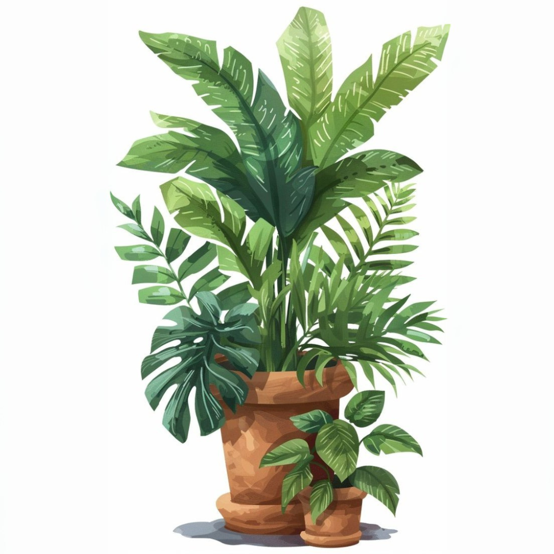 צביעה לפי מספרים - ציור עציץ צמחים טרופיים