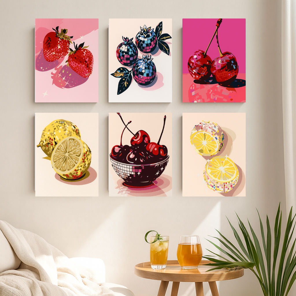 קיט מיני – מארז 6 ציורים פירות דיסקו צבעוניים