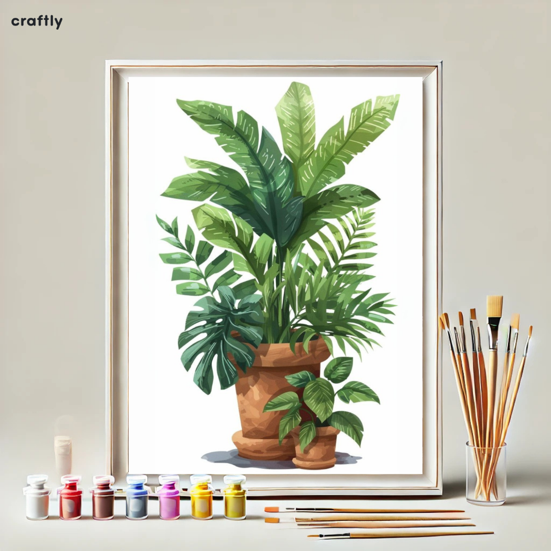 צביעה לפי מספרים - ציור עציץ צמחים טרופיים