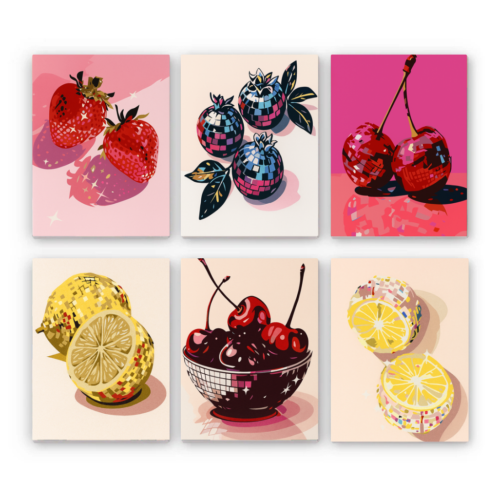 קיט מיני – מארז 6 ציורים פירות דיסקו צבעוניים