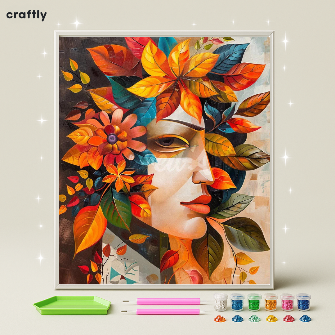 ציור יהלומים - פנים ופרחי שלכת