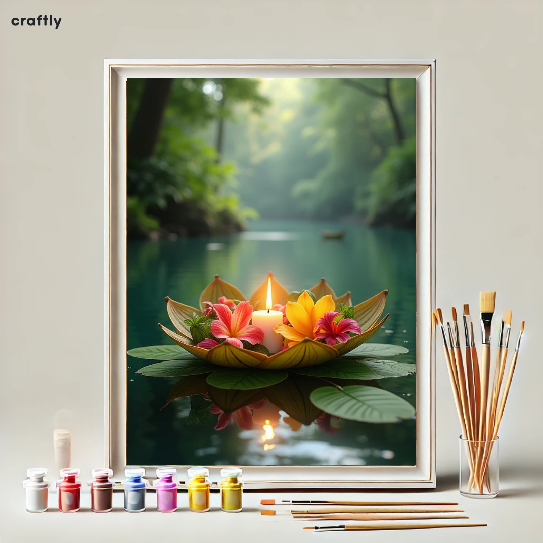 צביעה לפי מספרים - ציור נר בפרח צף