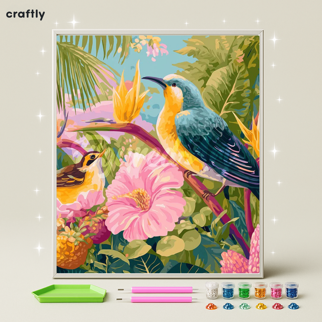 ציור יהלומים - ציור ציפורים טרופיות